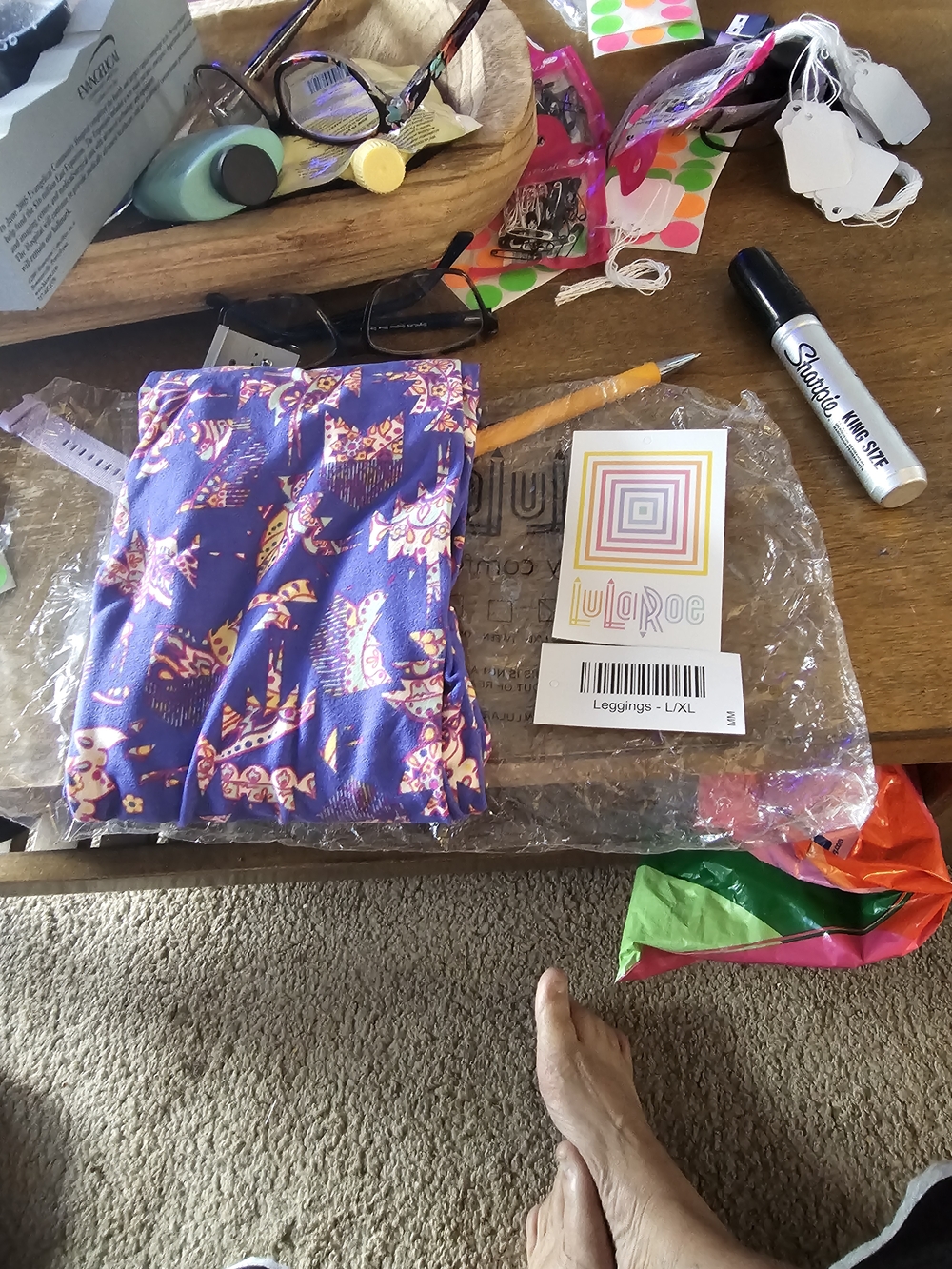 LuLaRoe Purple Patterned Leggings - L/XL